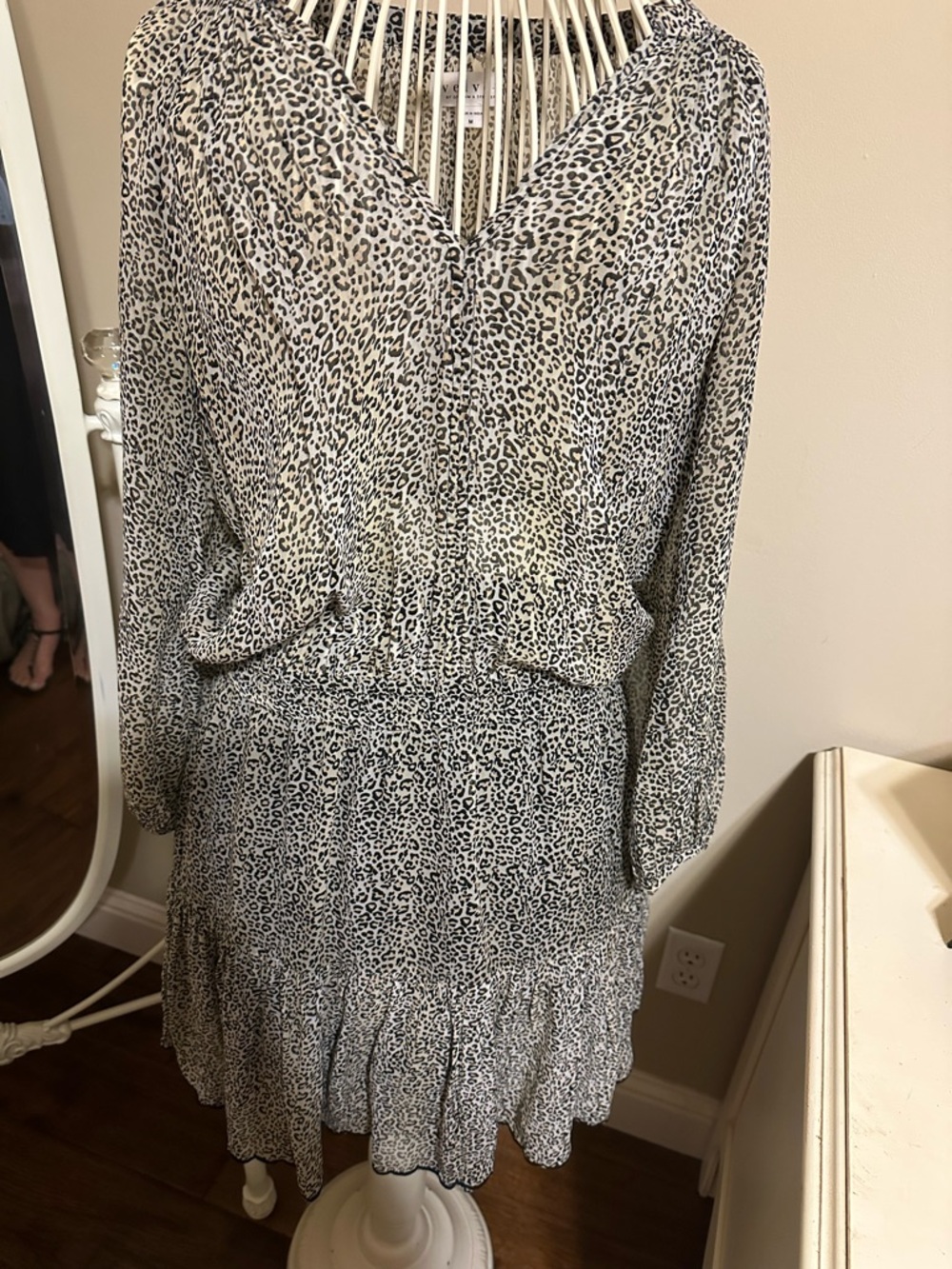 Animal Print Long Sleeve Dress - Black & Cream